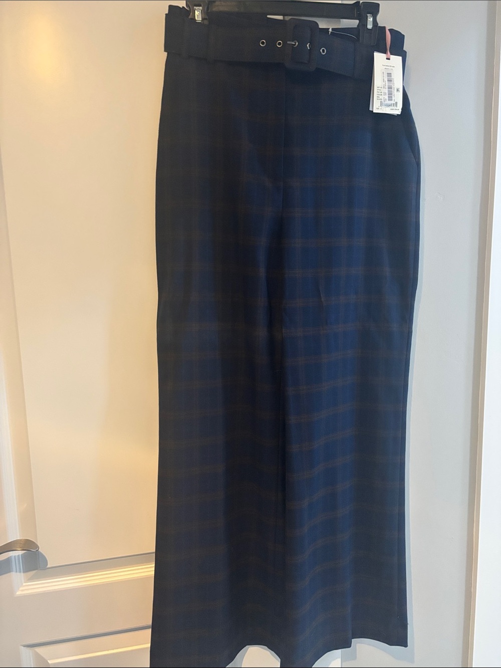 Alex Marie Women’s Navy Plaid Belted Pant